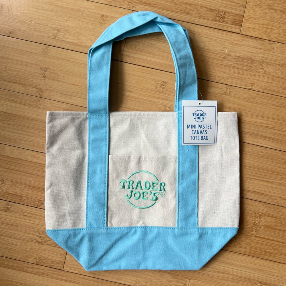 Trader Joe’s Pastel Blue and Cream Mini Tote Bag - New with Tags
